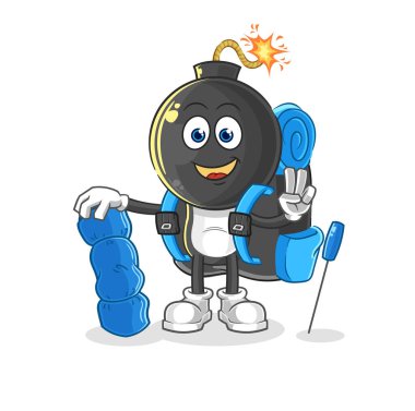 the bomb head go camping mascot. cartoon vecto