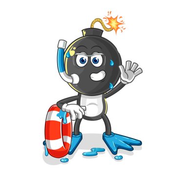 the bomb head swimmer with buoy mascot. cartoon vecto