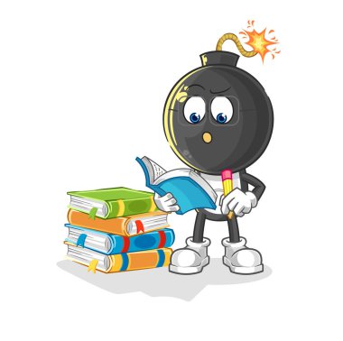 the bomb head studying mascot. cartoon vecto