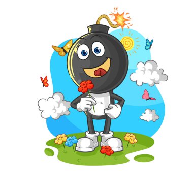 the bomb head pick flowers in spring. character vecto