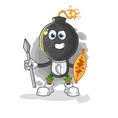 the bomb head african tribal fighter mascot. cartoon vecto