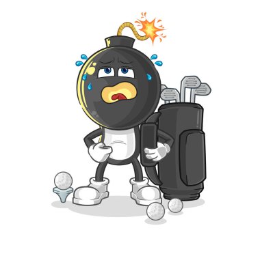 the bomb head with golf equipment. cartoon mascot vecto