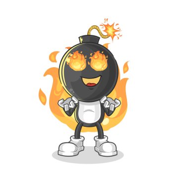 the bomb head on fire mascot. cartoon vecto