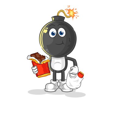 the bomb head eat chocolate mascot. cartoon vecto