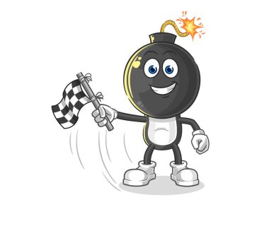 the bomb head hold finish flag. cartoon mascot vecto
