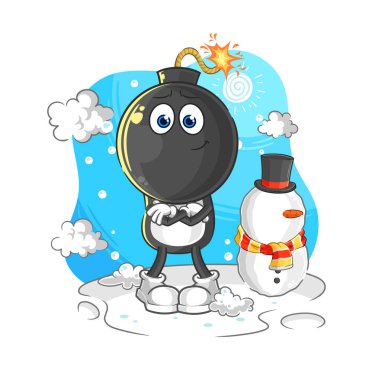 the bomb head in cold winter character. cartoon mascot vecto