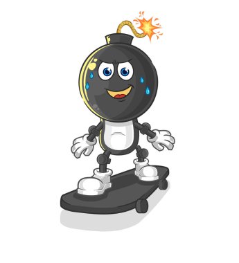the bomb head riding skateboard cartoon character vecto