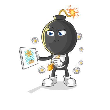 the bomb head traditional painter cartoon character vecto