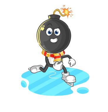 the bomb head ice skiing cartoon. character mascot vecto