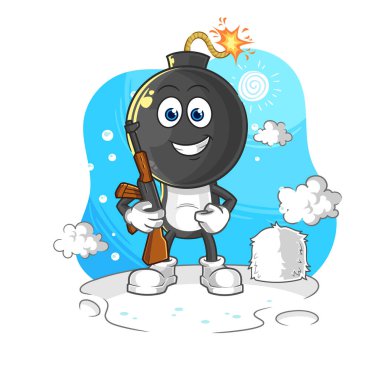 the bomb head soldier in winter. character mascot vecto