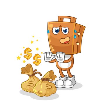 the suitcase head refuse money illustration. character vecto