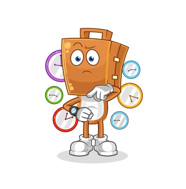the suitcase head with wristwatch cartoon. cartoon mascot vecto