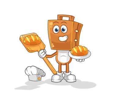 the suitcase head baker with bread. cartoon mascot vecto