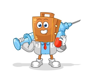 the suitcase head doctor holding medichine and injectio