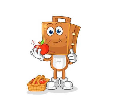 the suitcase head eating an apple illustration. character vecto