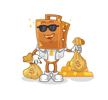 the suitcase head rich character. cartoon mascot vecto