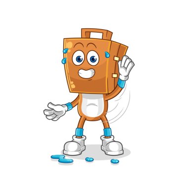 the suitcase head stretching character. cartoon mascot vecto
