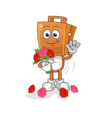 the suitcase head with bouquet mascot. cartoon vecto