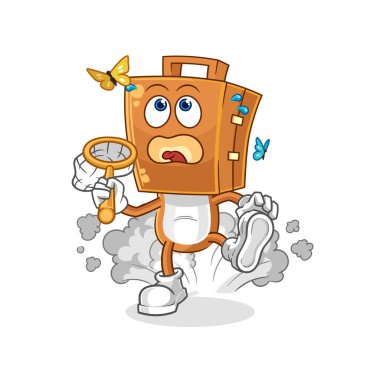 the suitcase head catch butterfly illustration. character vecto