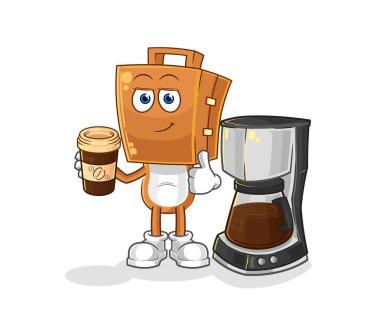 the suitcase head drinking coffee illustration. character vecto