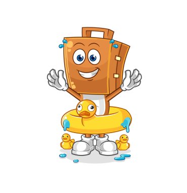 the suitcase head with duck buoy cartoon. cartoon mascot vecto