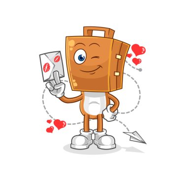 the suitcase head hold love letter illustration. character vecto