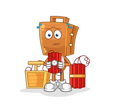 the suitcase head holding dynamite character. cartoon mascot vecto