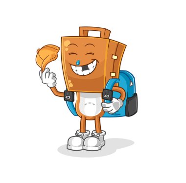 the suitcase head goes to school vector. cartoon characte