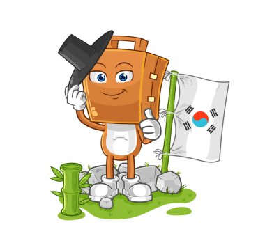 the suitcase head korean character. cartoon mascot vecto
