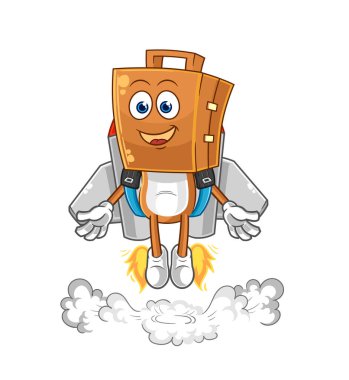 the suitcase head with jetpack mascot. cartoon vecto