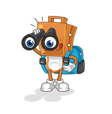 the suitcase head with binoculars character. cartoon mascot vecto