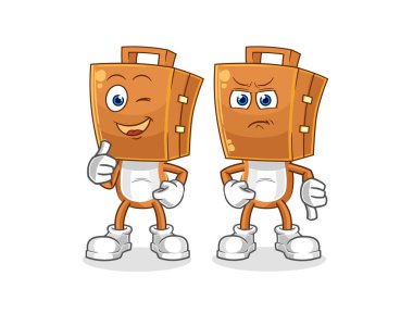 the suitcase head thumbs up and thumbs down. cartoon mascot vecto
