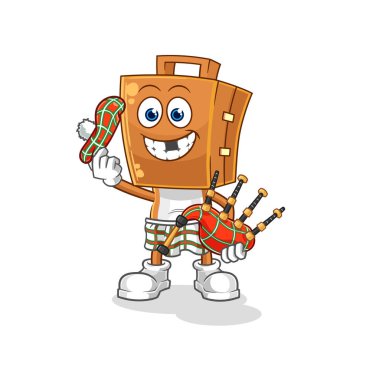 the suitcase head scottish with bagpipes vector. cartoon characte