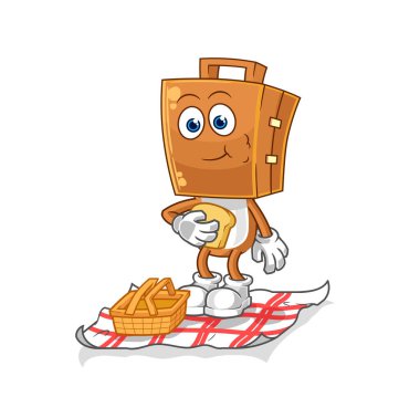 the suitcase head on a picnic cartoon. cartoon mascot vecto