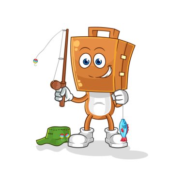 the suitcase head fisherman illustration. character vecto