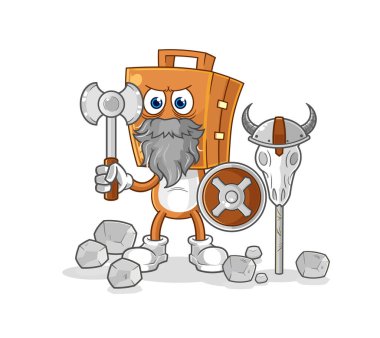the suitcase head viking with an ax illustration. character vecto
