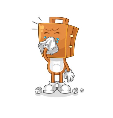 the suitcase head blowing nose character. cartoon mascot vecto