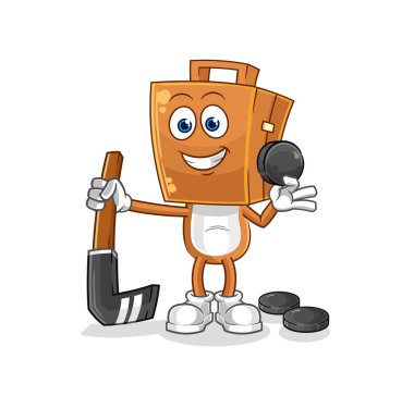 the suitcase head playing hockey vector. cartoon characte