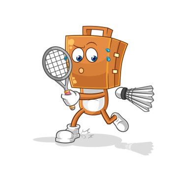 the suitcase head playing badminton illustration. character vecto