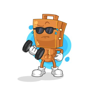 the suitcase head lifting dumbbell vector. cartoon characte