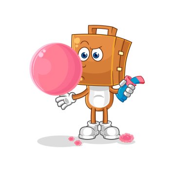 the suitcase head chewing gum vector. cartoon characte