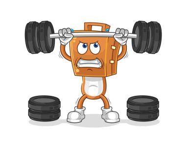the suitcase head lifting the barbell character. cartoon mascot vecto
