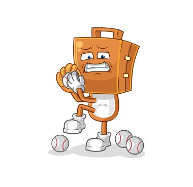 the suitcase head baseball pitcher cartoon. cartoon mascot vecto