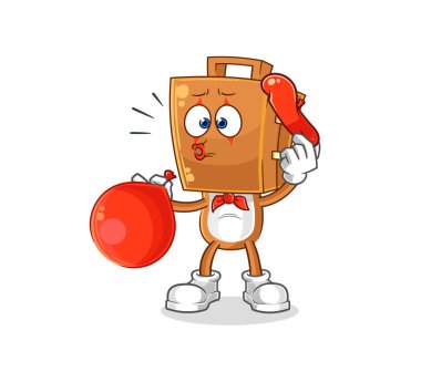 the suitcase head pantomime blowing balloon. cartoon mascot vecto