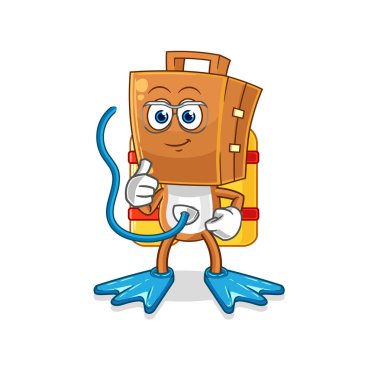 the suitcase head diver cartoon. cartoon mascot vecto