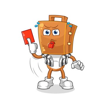 the suitcase head referee with red card illustration. character vecto