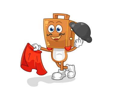 the suitcase head matador with red cloth illustration. character vecto