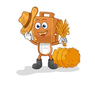 the suitcase head farmer mascot. cartoon vecto