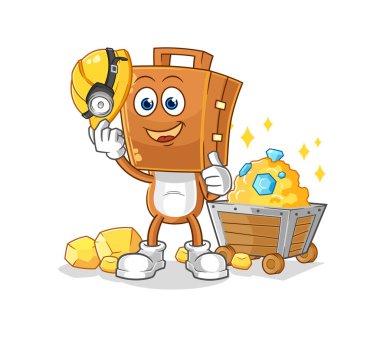 the suitcase head miner with gold character. cartoon mascot vecto