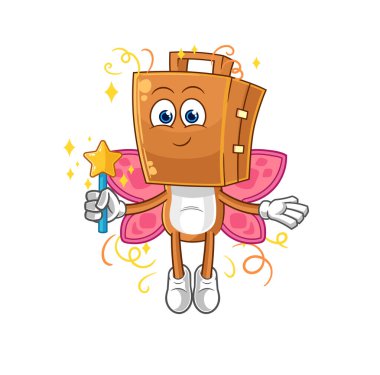 the suitcase head fairy with wings and stick. cartoon mascot vecto